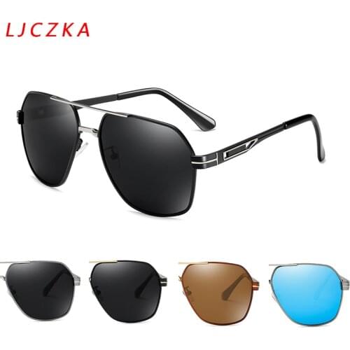 LJCZKA Luxury Mens Polarized Sunglasses Driving At Night For Men Women Brand Designer Male Vintage Black Pilot Sunglasses UV