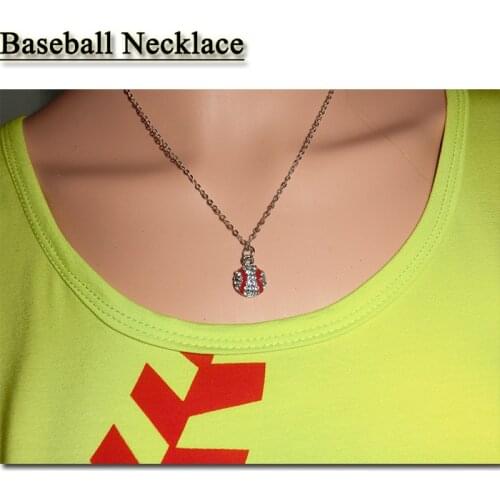 Sports Necklace Baseball Necklace Rhinestone Crystal Bling For Sports Girls