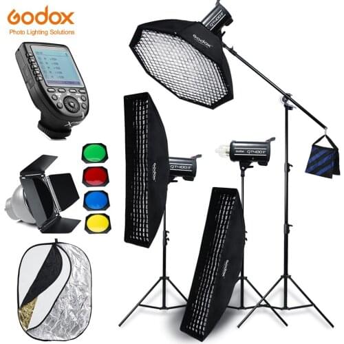 Godox 3X QT400II 400WS Studio High Speed Flash Lighting with Built-in Wireless X System+ Xpro Trigger+Light Stand+Boom Arm Kit