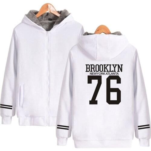 BROOKLYN 76 Hoodie Winter Fashion Hip Hop Men Women Zipper Hoodies Jackets Casual Long Sleeve Thicker Hooded Sweatshirts Top 4XL