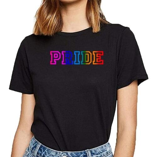 Tops T Shirt Women pride month rainbow lgbtq college font Funny White Custom Female Tshirt