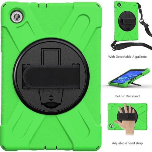 Full Body Protective Silicone Case with Shoulder Strap and Kickstand for Lenovo Tab M10 Plus Case TB-X606X TB-X606F Cover+Stylus