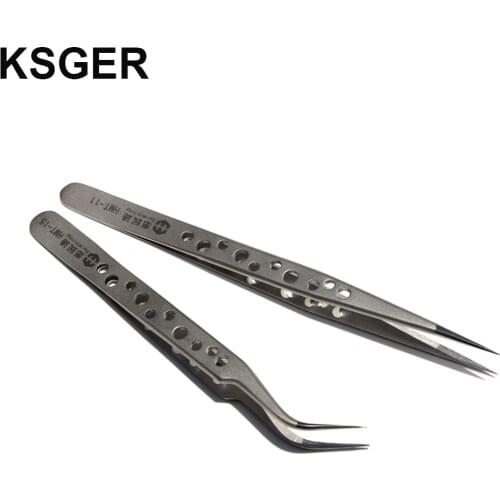 High-precision tweezers stainless steel elbow tip with heat dissipation hole tin planting tweezers mobile phone repair tool