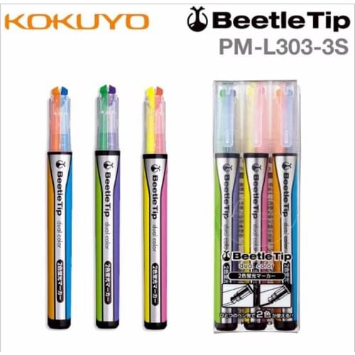 Japan KOKUYO Beetle Tip Dual Color Pen color Highlighter Pen Marked PM-L303