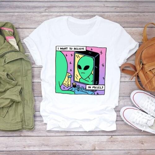 Women 2021 Cartoon Alien Funny Clothing Kawaii 90s Print Summer Shirt T-shirts Top T Stylish Summer Ladies Womens Tee T-Shirt