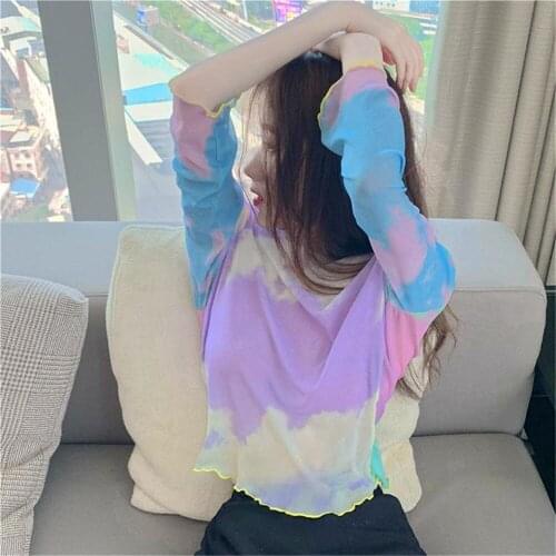 Female Ice Silk Sunscreen Clothing Summer Tie-Dye Season High Waist Short Top Sexy Scheming One-word Strapless T-shirt Thin Coat