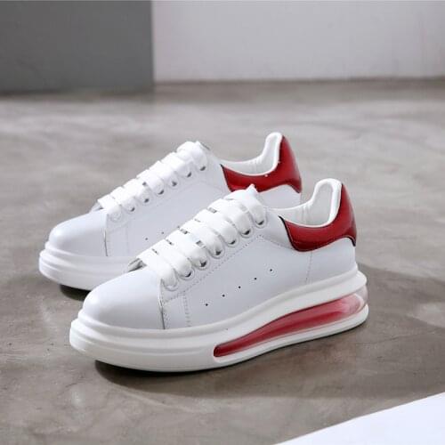 Fashion Sequins Womens Shoes White Genuine Leather Platform Air Cushion Design Casual Shoes Spring Autumn New Fashion Sneakers