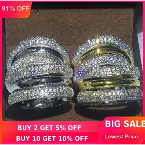 Choucong Luxury Big ring Pave setting 5A zircon Crystal Yellow White gold filled Engagement Wedding Band Rings For Women men