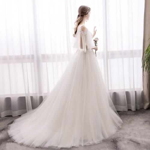 Boho Wedding Dresses V-Neck Appliques A-Line Beads Tulle Wedding Gown Simple Bridal Dress Robe De Mariée 2021