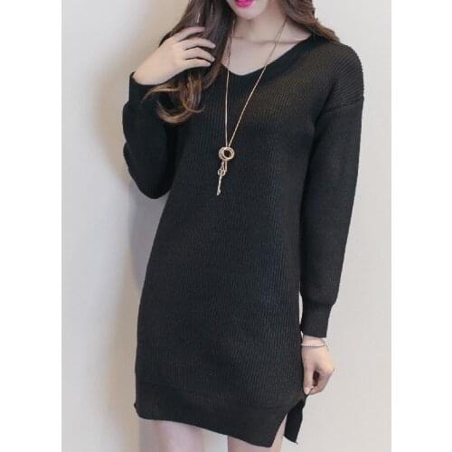 Knitted Dress Women Brand Fashion Autumnl Winter Thicken Open Slit Jumper Casual Pullovers Female Warm Loose Sweater Dress
