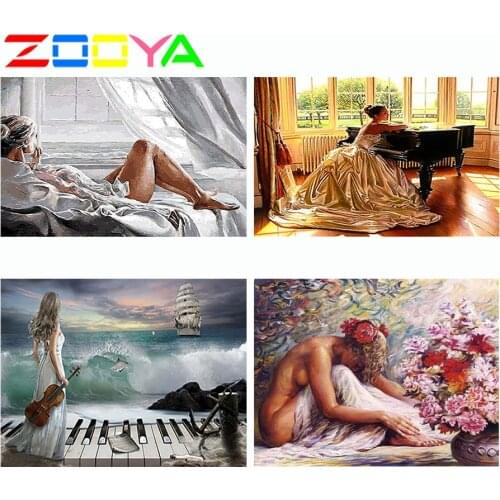 ZOOYA 5D DIY Diamond Embroidery Sexy Woman Bed with Sea View Diamond Painting Cross Stitch Round Drill Mosaic Decoration CJ1024