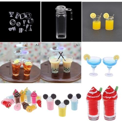 1/2/13Pcs Cute Dollhouse Miniature Drink Ice Cream Mini Lemon Water Pearl milk tea Cocktail Cup dollHouse Model Pretend Play