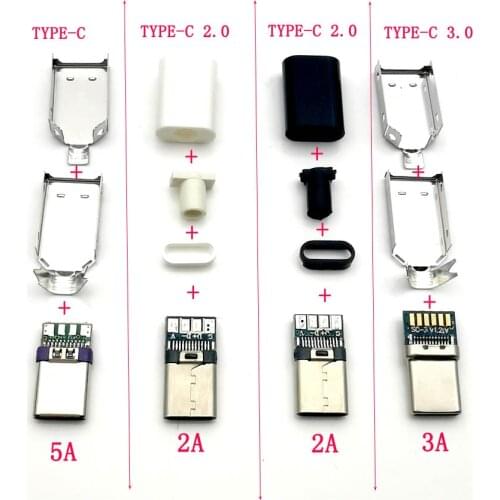 2sets Type C 2.0 Male jack Plug Welding Type USB-C adapter 3/4 in 1 2A/3A/5A large current PCB Connector With case Spare parts