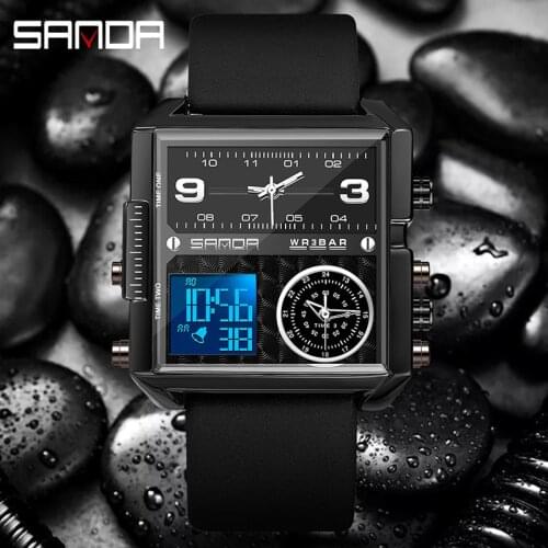 SANDA 2020 New Concept Dual Movement Men Watch Flagship Large Square Dial Multifunctional Gift Wristwatch Relogio Masculino 6023