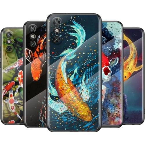 Chinese Koi Fishes Tempered Glass Cover For Huawei Y6 Y7 Y9 Y5P Y6P Y8S Y8P Y9A P Smart Z 2019 2020 2021 Phone Case
