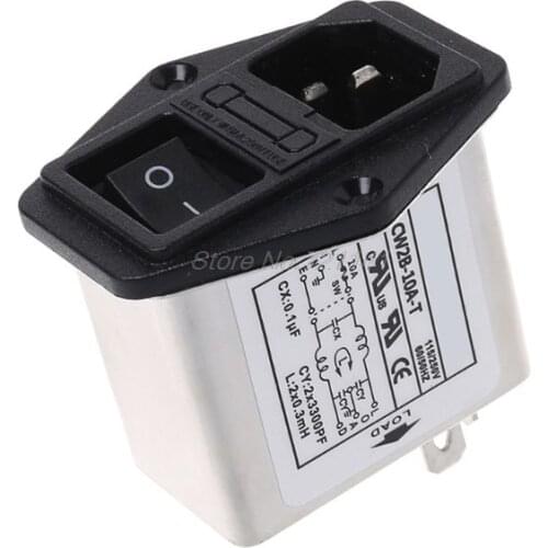CW2B-10A-T EMI Power Filter Single Phase Socket Line-Conditioner AC 115/250V MAR18 Dropship