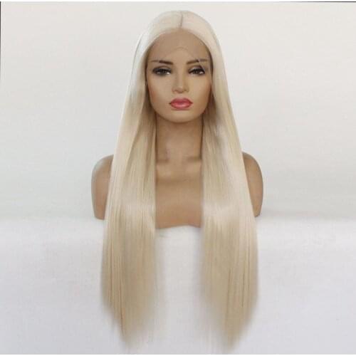 Long Natural White Blonde 0809#Color Synthetic Lace Front Wigs High Temperature Fiber 24 inch Lace Front Wig Heat Resistant