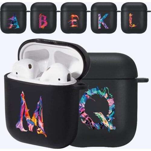 For Apple Airpods 1st /2nd Gen Black Soft Silicone Wireless Bluetooth Earphone Cases Initial Letter pattern Headphone Cases