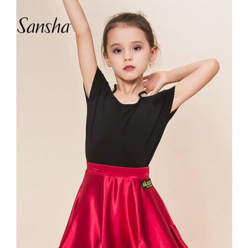 Sansha New Kids Latin Dance Basic Tops Cap Sleeve Boat Neckline T-shirt Girls Class Practice Clothes Dancewear 66AH0012C
