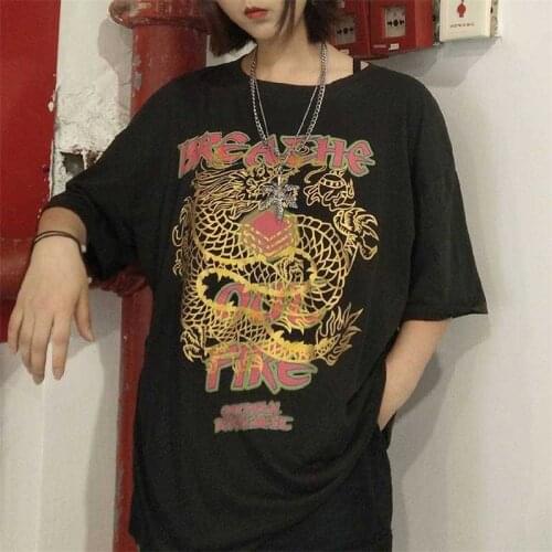 NiceMix China Dragon Print T-shirt Streerwear Summer Japanese T Shirts Half Sleeve O-neck Tees Girl Hip Hop Tops Causal Punk Tee