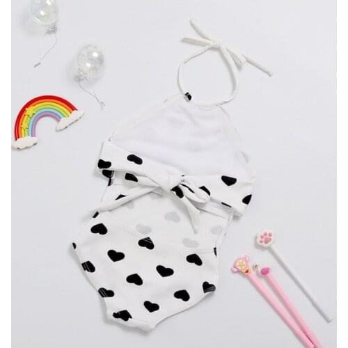 2021 Summer Girls Lace Up Swimsuit with Swimming Cap Cute Heart Print Kids Swimwear One Piece Halter Bathing Suits Baby Bikini