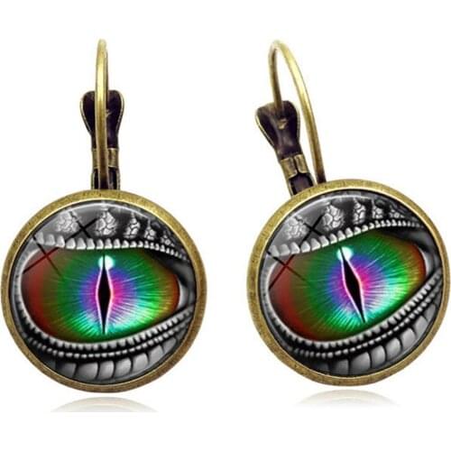 Hot Sales!! Vintage Dragon Eyes Cabochon Glass Round Pendant Women Leverback Earrings Gift