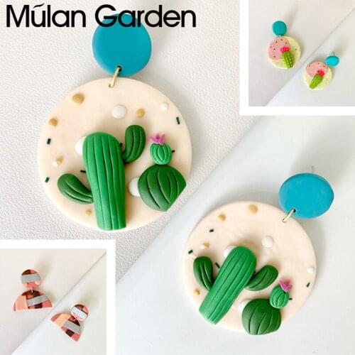 M&G Cute Polymer Clay Earrings for Women Geometric Round Cactus Handmade Drop Earrings Fashion Texture Jewelry Girl Gifts New