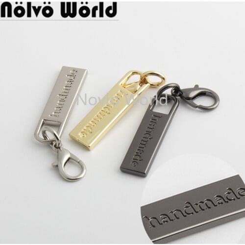 Nolvo World 20-100 pieces 4 colors 59*10mm Handmade Tone On Tone rectangle metal purse label tags sew bags handmade metal labels