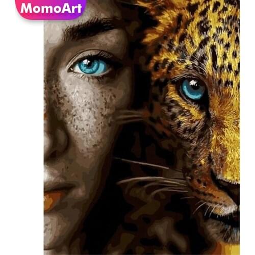 MomoArt DIY Diamond Painting Leopard Rhinestones Diamond Embroidery Woman Full Drill Square Mosaic Animal Cross Stitch Wall Art