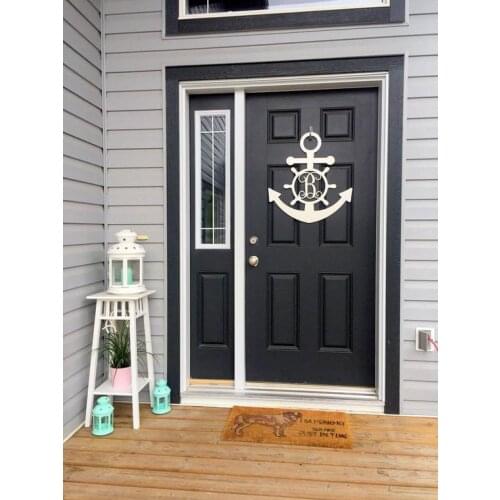 Monogrammed metal wreath, monogram door hanger, ANCV.Metal Anchor Front Door Wreath, Nautical Anchor Monogram Door Hanger