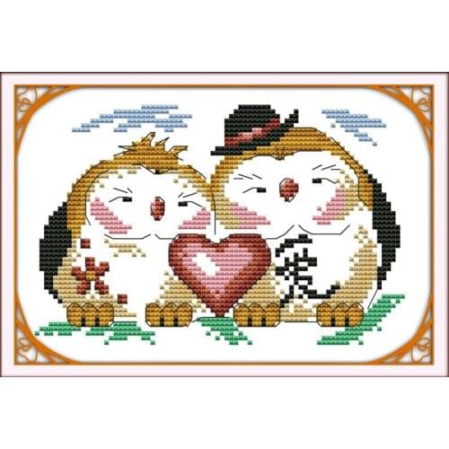 Penguin lovers cross stitch kit cartoon 14ct 11ct count print canvas stitches embroidery DIY handmade needlework plus