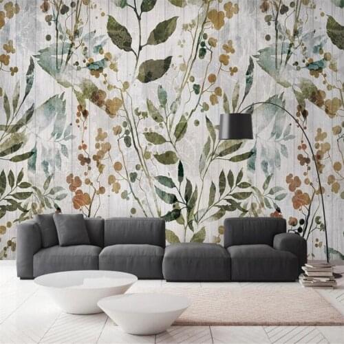 Customized 3D Mural Wallpaper Modern Simple Nordic Yellow Green Leaf Wood Retro Background Wall Decorative Painting Wallpaper