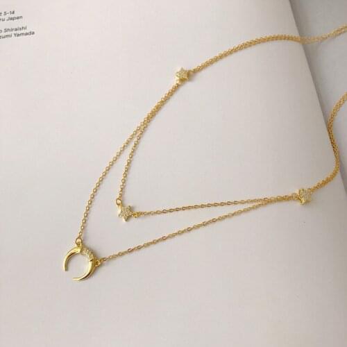 100% Authentic 925 Sterling silver White Zircon aaa+ Star &Moon Pendant Multi-layers Choker Necklace FINE Jewelry TLX785