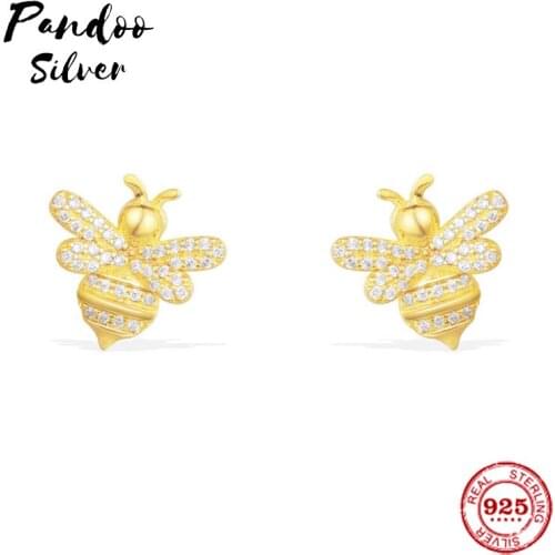 Pandoo Fashion Charm Sterling Silver Original 1:1 Replica,Yellow Silver Bumble Bee Stud Earrings Luxury Jewelry Gift For Female