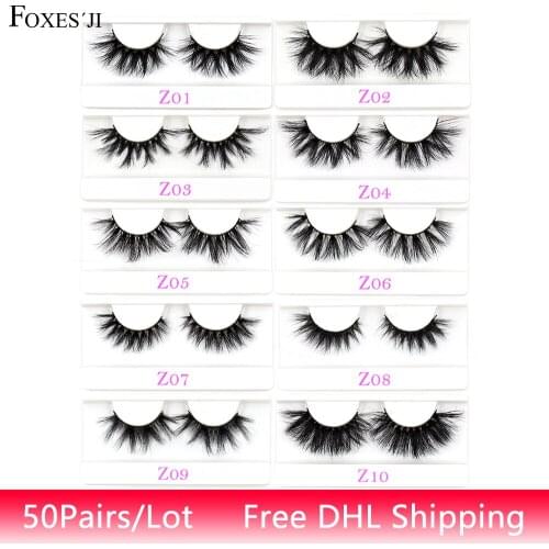 FOXESJI 50pairs 5D Mink Lashes Eyelashes Cross Thick Dramatic Fluffy Natural Soft False Eyelashes Eye Lashes Wholesale Free DHL