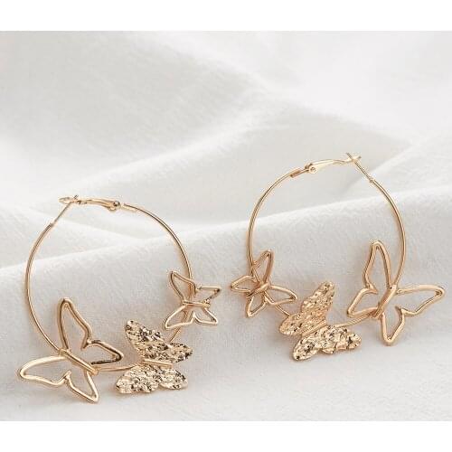 Butterfly Hoop Earrings Fashion Jewelry Geometric Korean Wholesale Metal Bohemian Trendy Accessories Earring For Women 2020