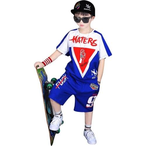 2 Pieces/set Suit Kids Teenage Boys Clothing Sets Hip-hop Dancing Sports Tracksuits Cotton T-shirt + Shorts Boys Summer Outfits