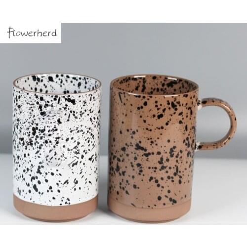 Black Dot Ceramic Mug Coffee Mug Coffee Cup Tea Cup Coarse Pottery Splash Ink Style Household Water Cup Milk Cup Office