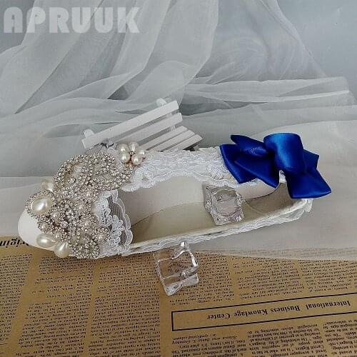 Spring autumn wedding flats shoes woman blue satin bowtie butterfly-knot ladies party dinner crystal rhinestones dancing shoes