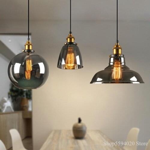 Loft Industrial Hang Lamp Vintage Glass Pendant Lights Smoky Grey Hanging Lights Suspension Modern Decor Home Led Lighting