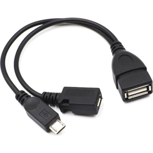 High Quality 1 in 2 OTG Host Power Splitter Y USB Jack to Mirco 5 Pin Male Female Cable Adapter Black 100pcs/lot