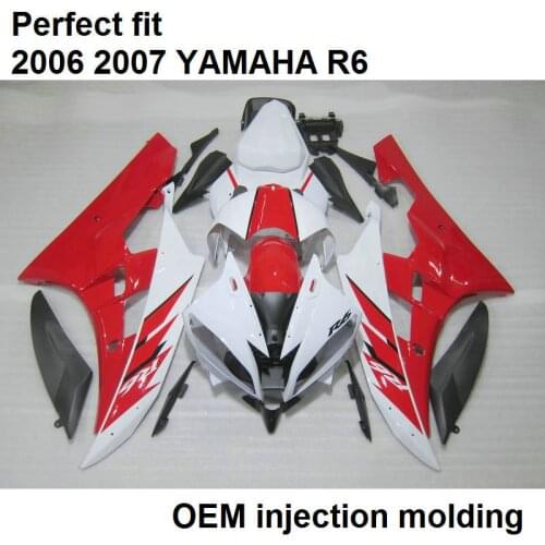High quality injection molding fairing kit for Yamaha YZF R6 06 07 white red black motorcycle fairings set YZFR6 2006 2007 BN28