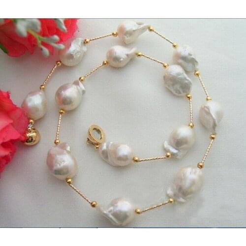 Beautiful 13x18MM Nucleated Flame ball Baroque Pearl Necklace