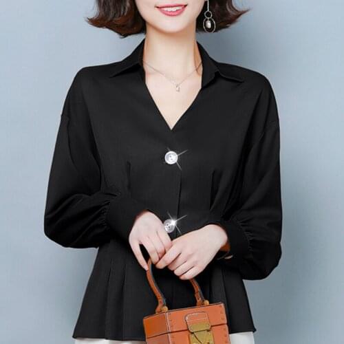 Fashion Woman Blouses 2021 V-neck Black Chiffon Blouse Shirt 3XL 4XL Plus Size Women Tops Blusas Long Sleeve Blouse Women C660