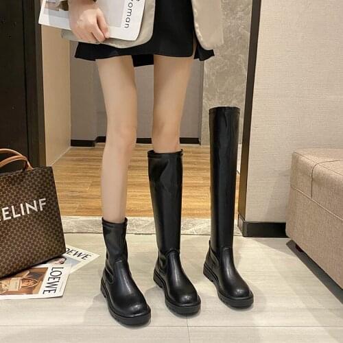 Women Boots Ladies Shoes Slip on Ankle Mid Calf Boots Platform Non Slip PU Leather Soft Footwear Woman Fashion Autumn Winter New