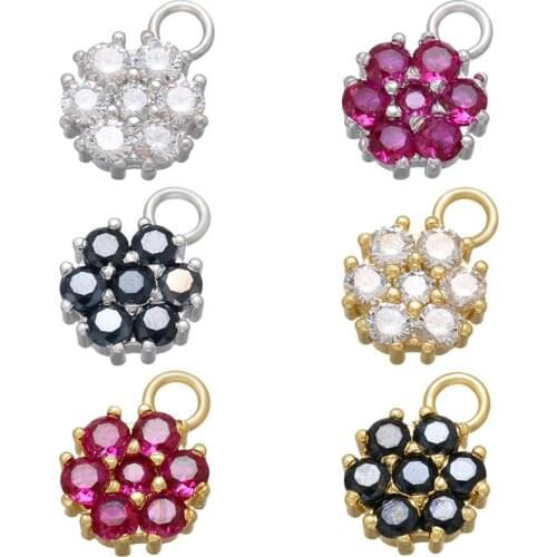 ZHUKOU Gold/Silver color Multicolor Flower Pendant CZ Crystal DIY Pendant Women Handmade Earrings charms Accessories VD819