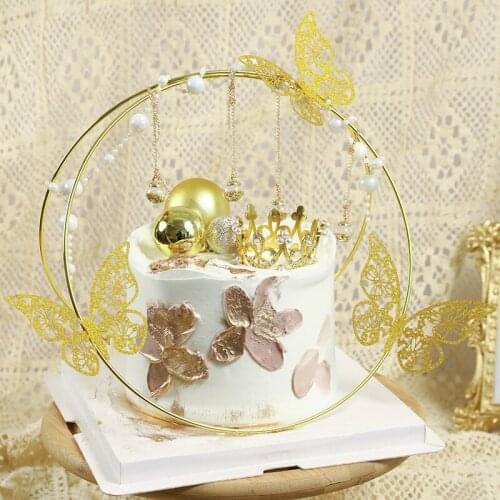 1 set Elegant Happy Birthday Iron Art Cake Topper Pearl Butterfly Design Birthday Party Wedding Baking Cake Decor Supplies