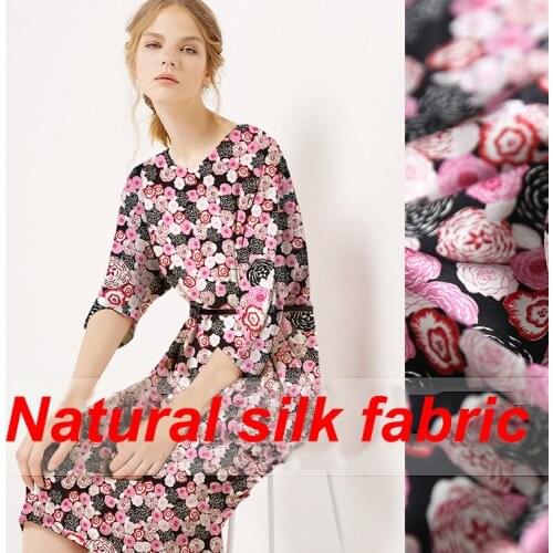 1 Meter 19 Mm Rose Printed Silk Crepe Satin Fabric Silky Mulberry Pajamas Shirt Customization