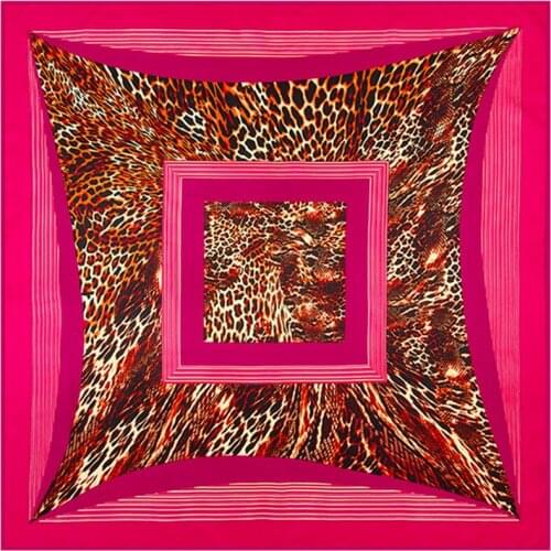 100% Silk Scarf Luxury Brand Leopard Print Neckerchief Large Headscarf Square Scarves Lady Foulard Female Bandana 100*100CM