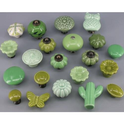 1x Quite Beautiful Green Butterfly/Floral pumpkin cactus Ceramic Knobs Cupboard Wardrobe Door Cabinet Drawer Pulls Door handle